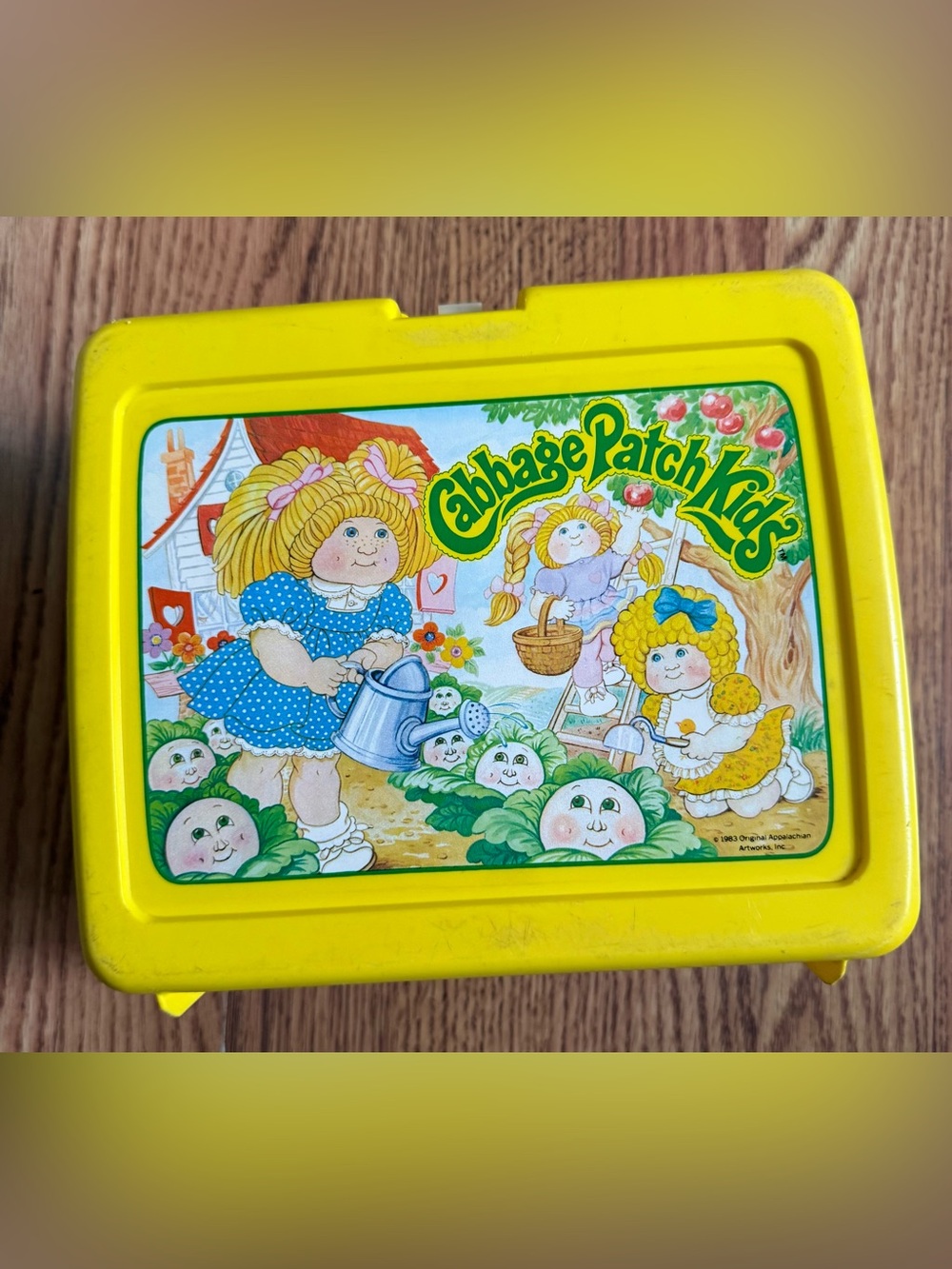 Vintage 1983 Cabbage Patch Kids Yellow Plastic Lunchbox & Thermos Set